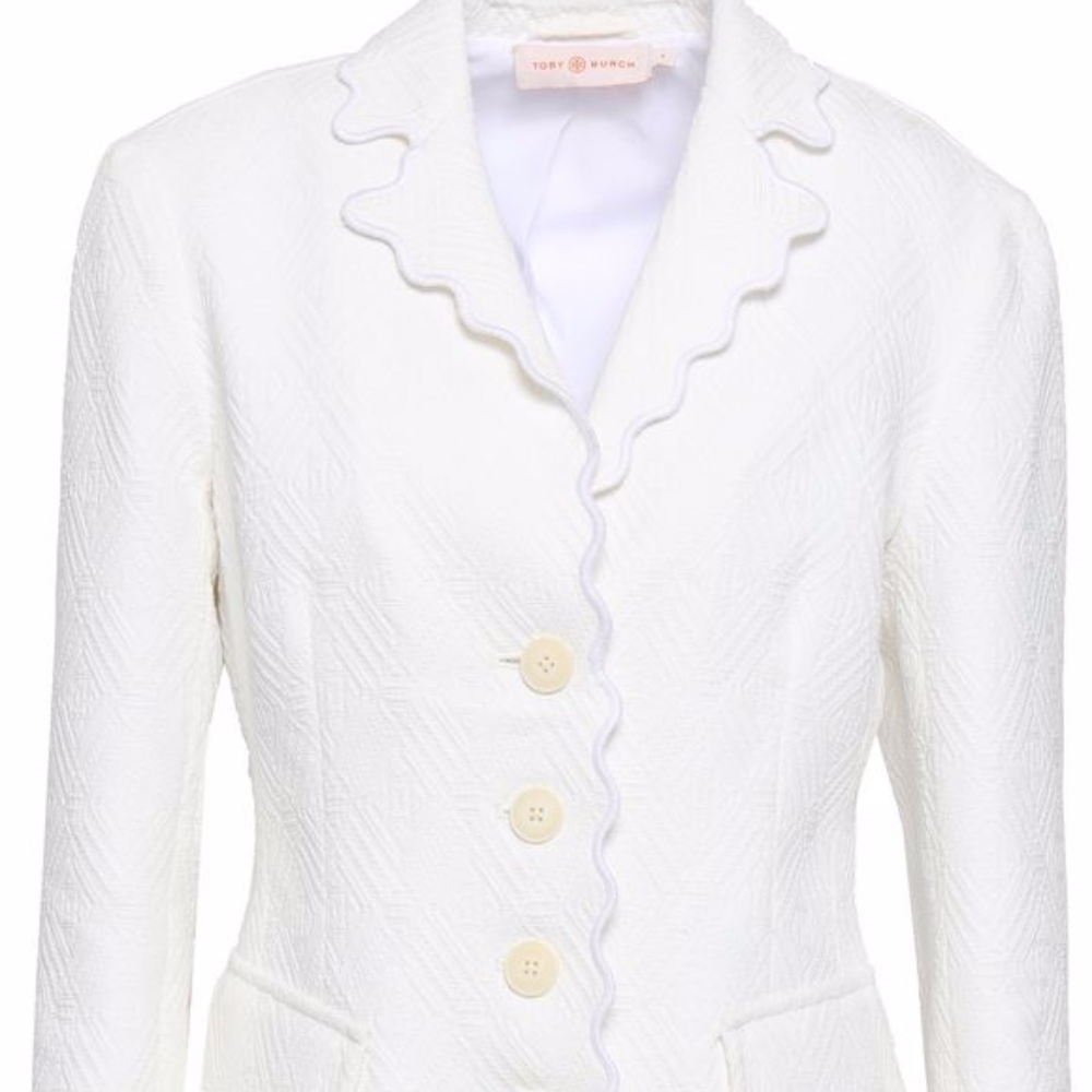 Tory Burch Scalloped Cotton-Jacquard Blazer Size 4 - Picture 3 of 5